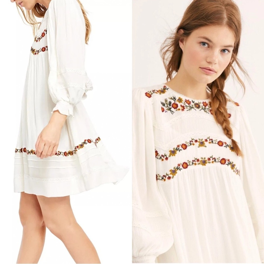 Free People Pasadena White Embroidered Mini Dress XS